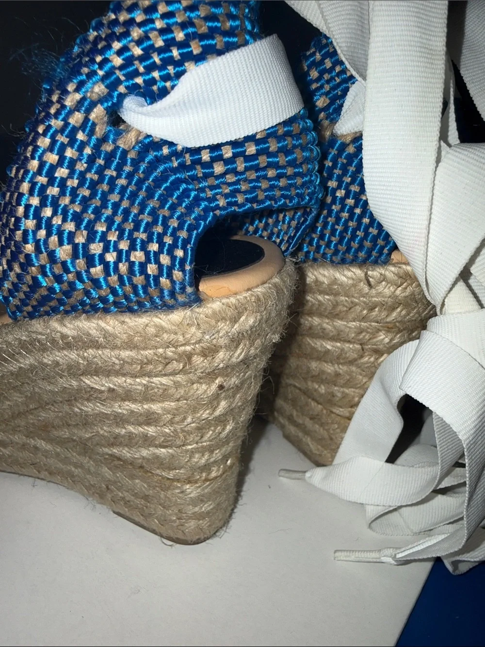 Meher Kakalia Wedge Sandals Espadrille Blue Green Embroidered Butterfly EU 39